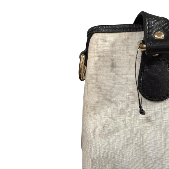Vintage Gucci GG Canvas Tote Bag White Monogram Black Leather Trim - Picture 6 of 12